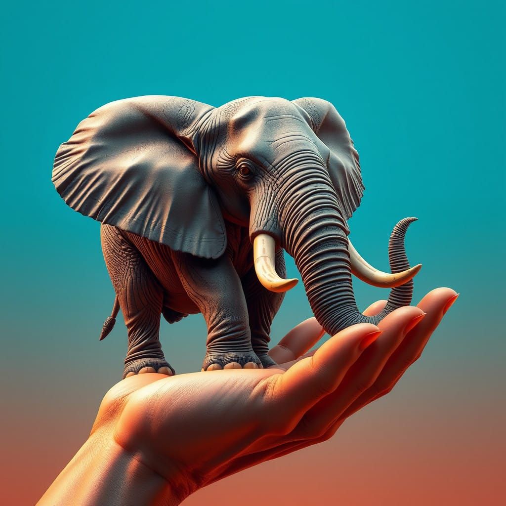 Majestic Elephant on Titan's Hand