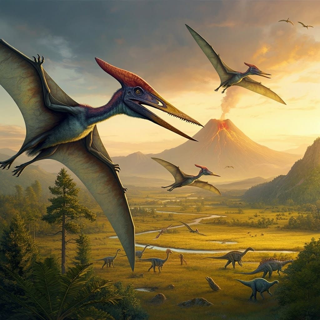 Majestic Pterodactyls Soar Above a Prehistoric Landscape