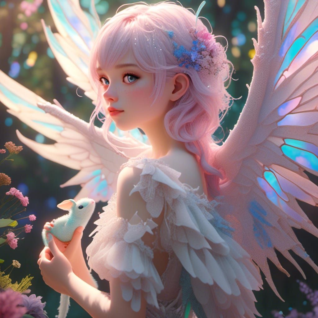 Fairy and Dragon in Whimsical Pointillist Style