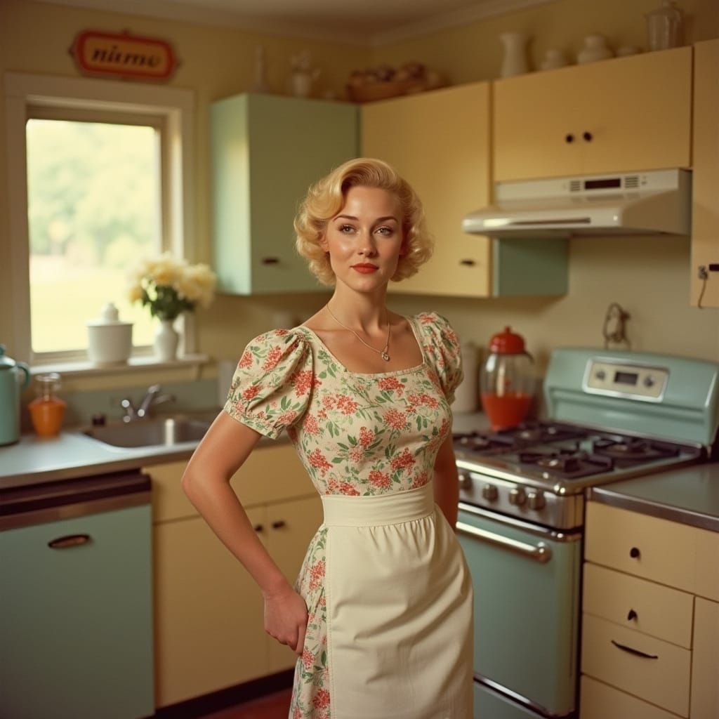 Classic Hollywood Actress in 1940s Kitchen