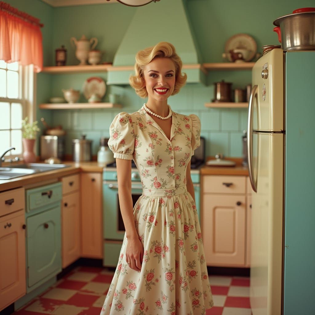 1940s Housewife in Vintage Kitchen