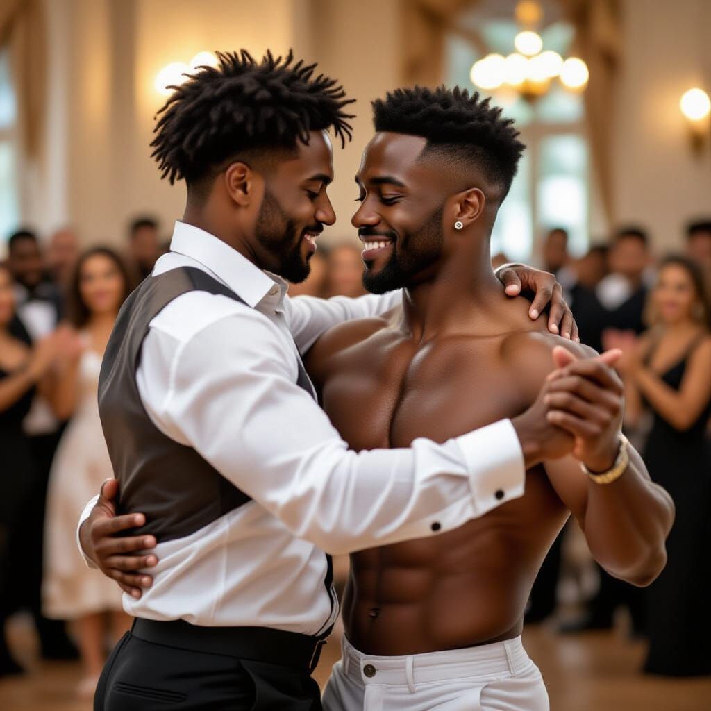 Two Shirtless Muscular Men Dancing the Waltz