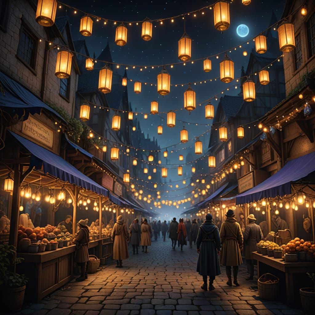 Whimsical Night Market in Enchanted English Countryside