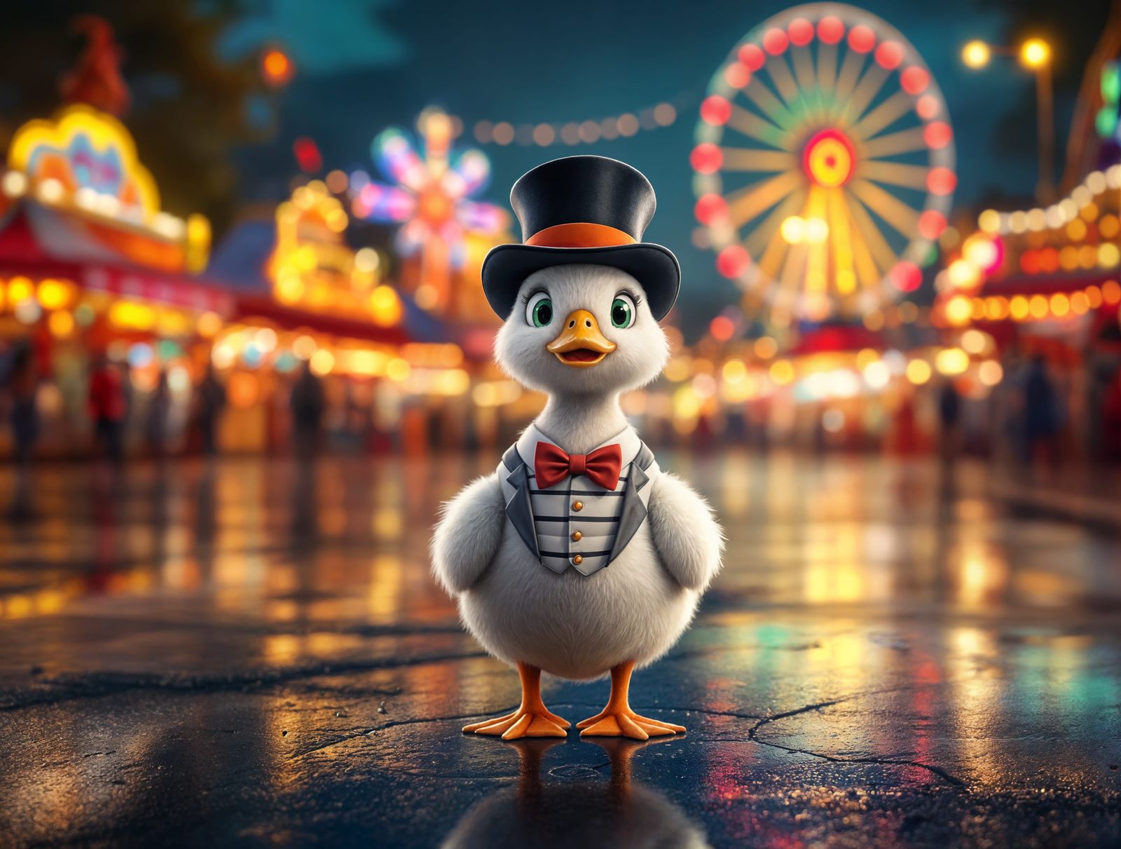 Dapper Duck Under Carnival Lights