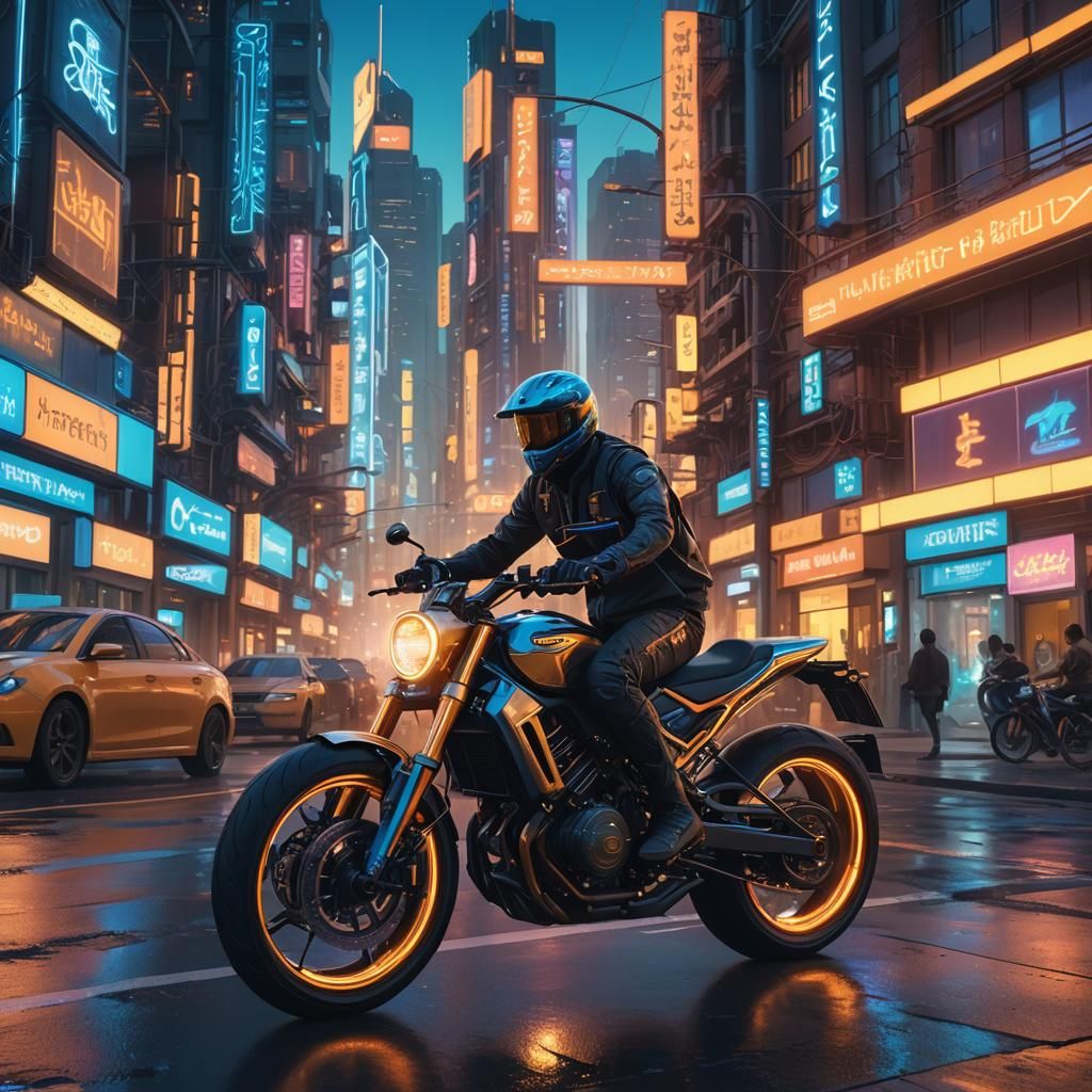 Engineer Rides Bike Through Sci-Fi Cityscape