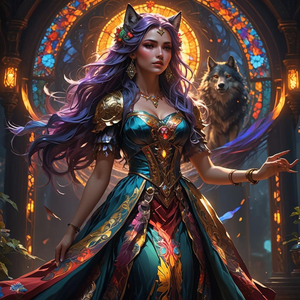 Girl with Multicolored Hair in Dark Fantasy Art