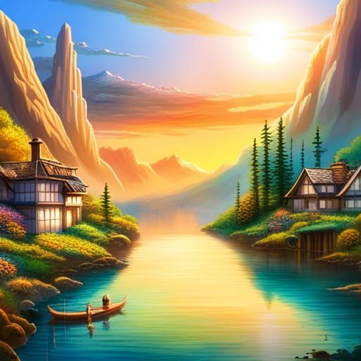 Rainbow Bridge Over Lake: Anime Key Visual