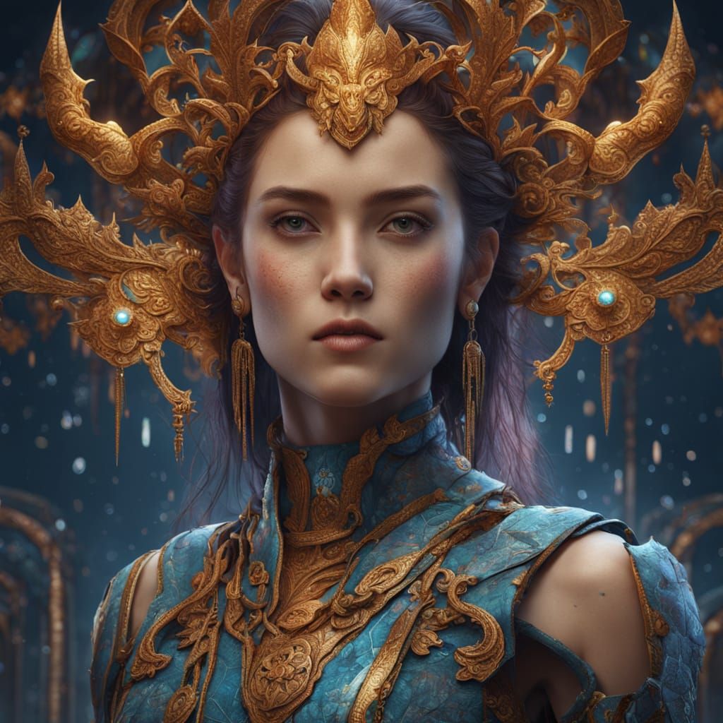 Ethereal Female Portrait in Vibrant Fantasy Landscapes
