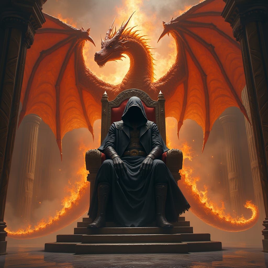 Fire Lord with Dragon in Realistic Style