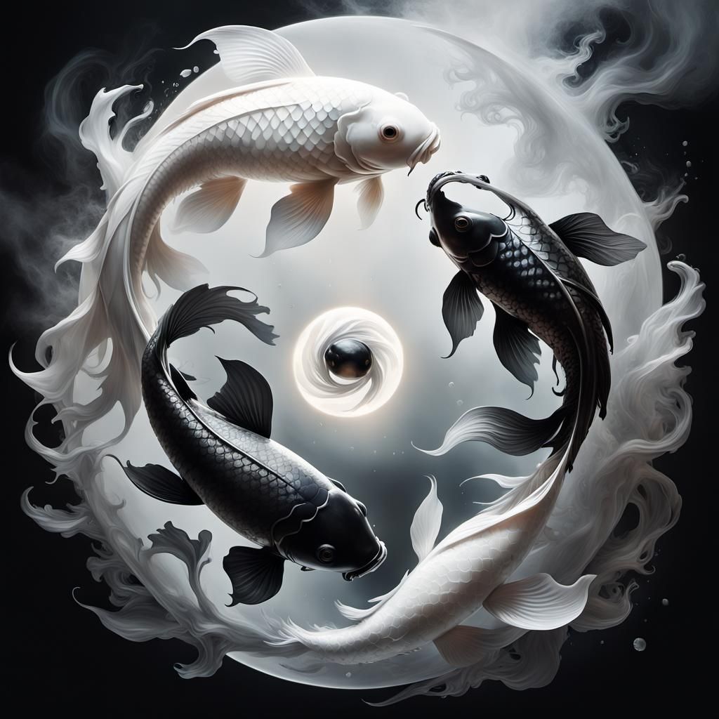 Yin Yang Koi Fish in Digital Illustration