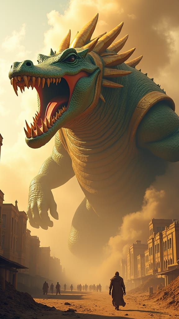 Golden Armored Crocodile Monster Rises from Nile