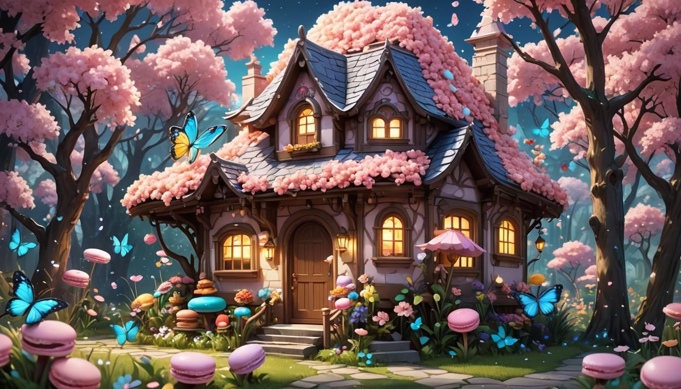 Chibi with Macaroon House in Anime Style