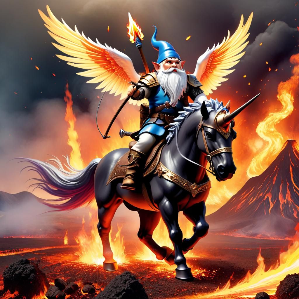 Gnome on Unicorn Battles Orcs