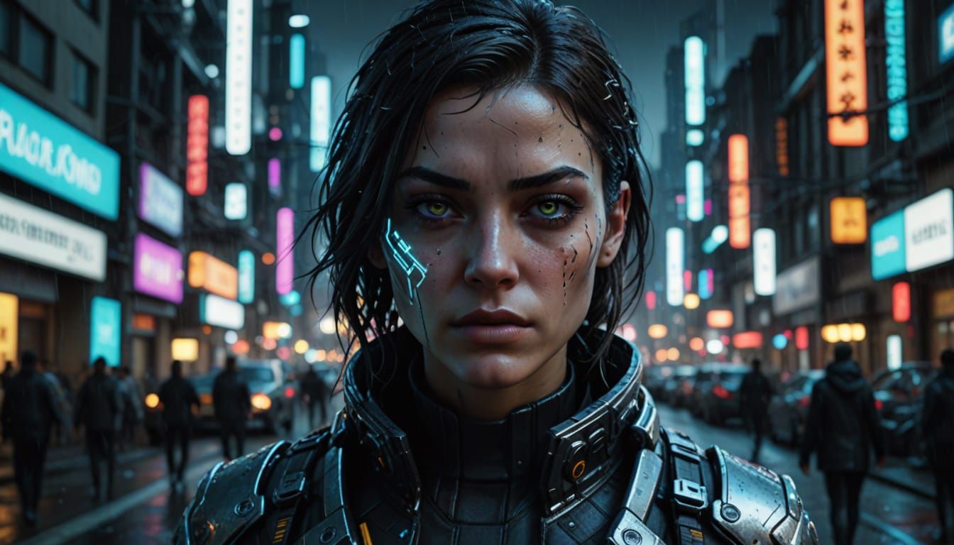 Cyberpunk Girl with Neon Accents in Futuristic City