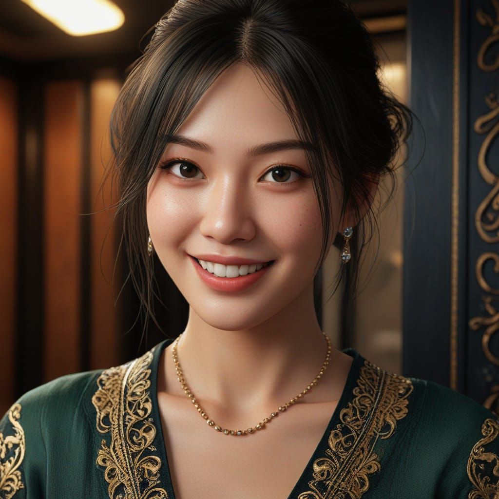 Beautiful Japanese Girl in Dressing Room, Hyper Realistic