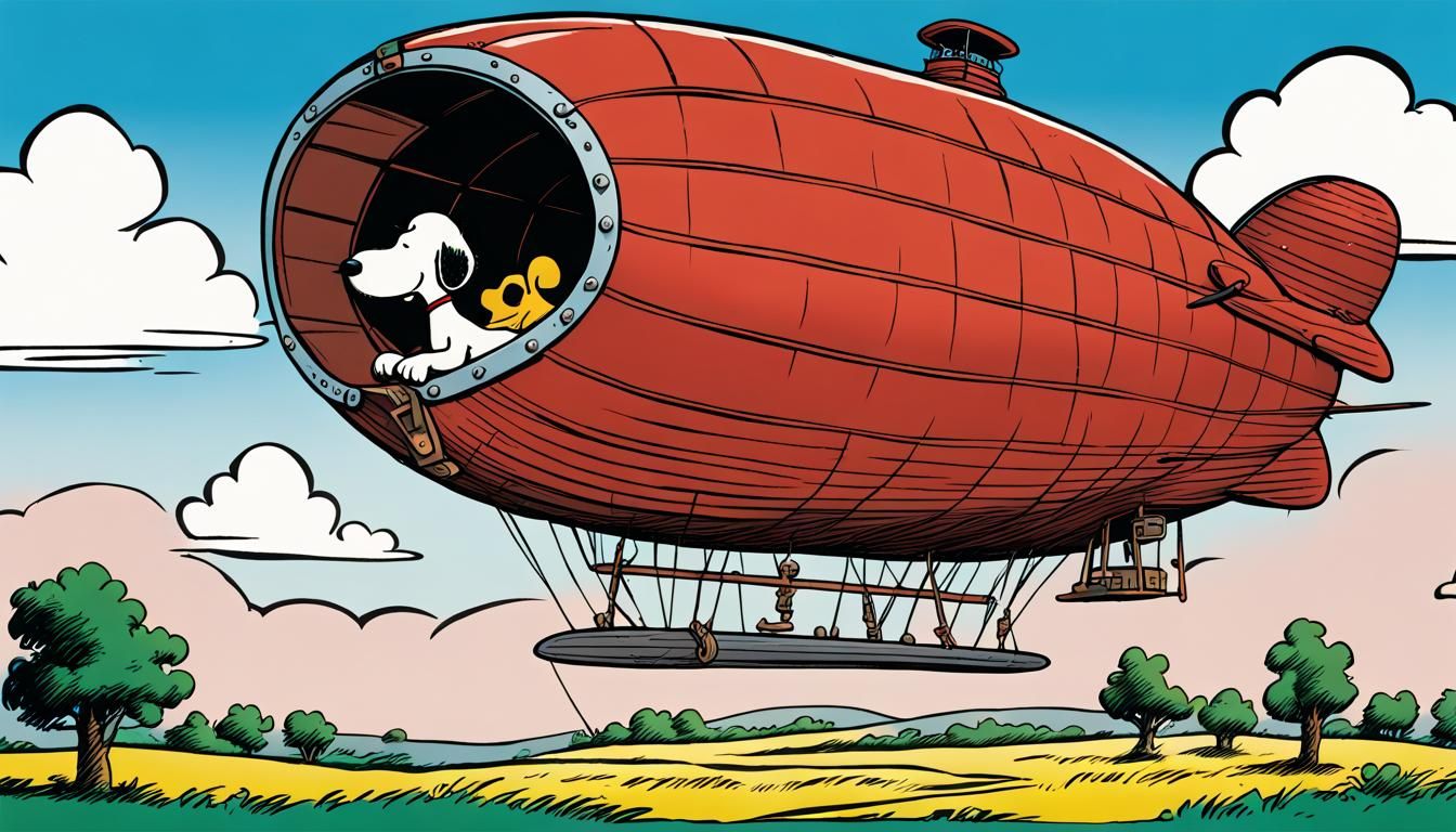 Snoopy's Airship Doghouse in Peanuts Comic Style