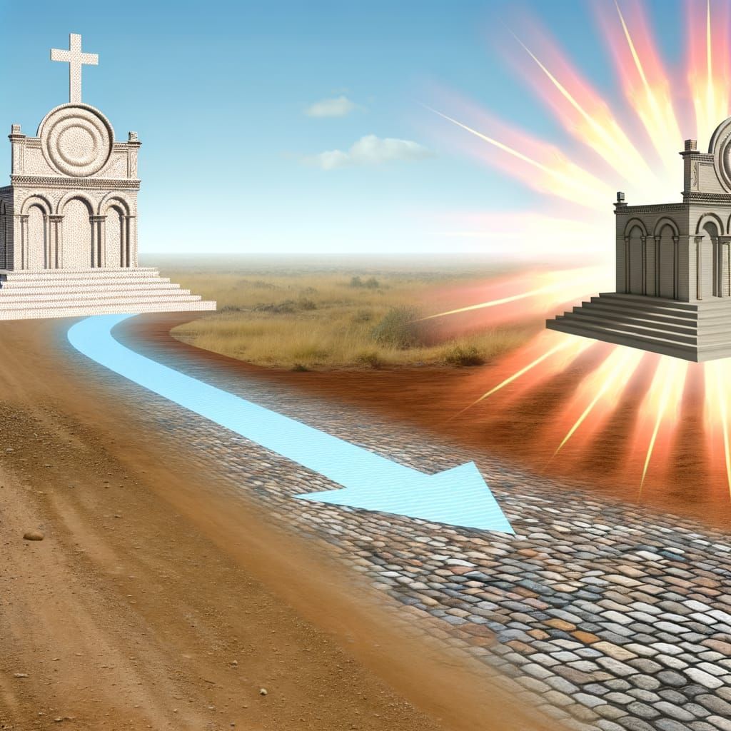 Sun God Temple in Western Landscape with Cobblestone Path