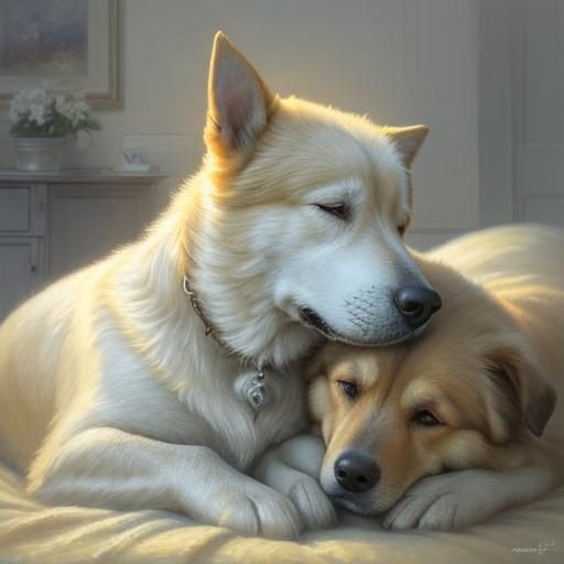 Elderly Dog Portrait in Golden Impressionistic Style