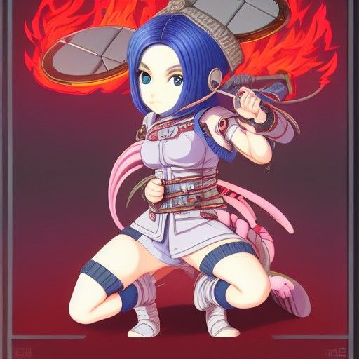 Funky Chibi Fighter Portrait in Ghibli Style