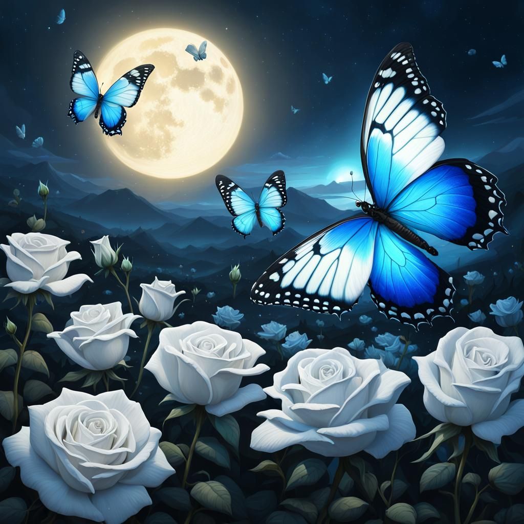 Butterflies and Roses at Night: Digital Matte Painting