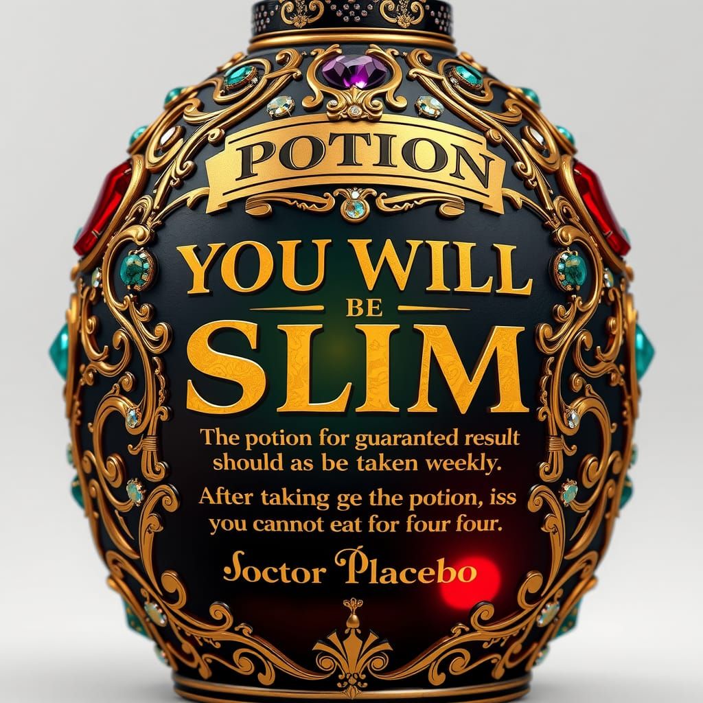 Golden Potion Bottle with Gemstones in Luxurious Art Nouveau...