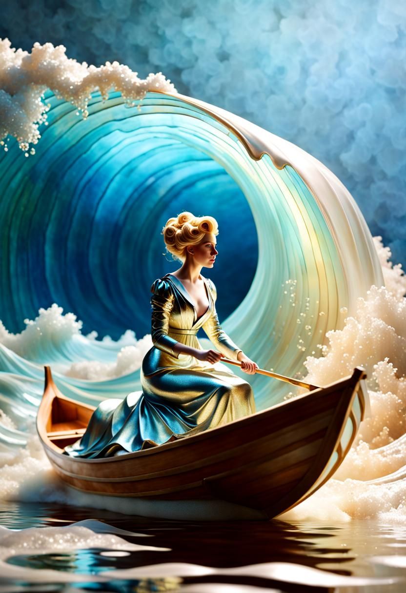 Surreal_fantasy (photorealistic Edwardian woman) in boat; (s...
