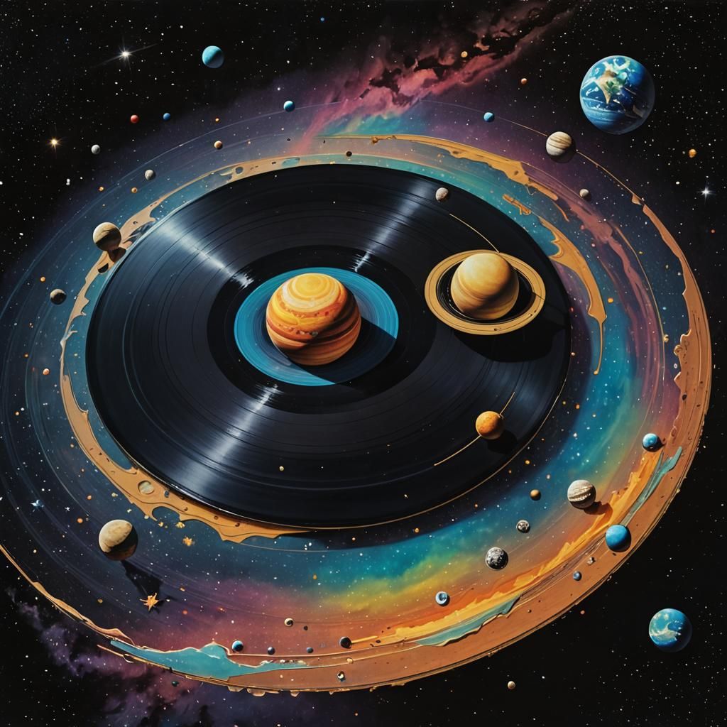 Surreal Vinyl Album Cover in Space