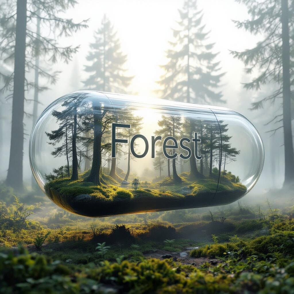 Glass Capsule Forest: Hyper-Realistic 3D Render