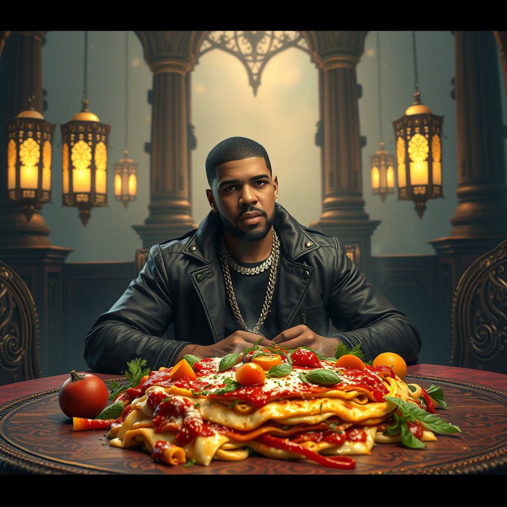 Drake Enjoys Lasagna in Dreamlike Setting
