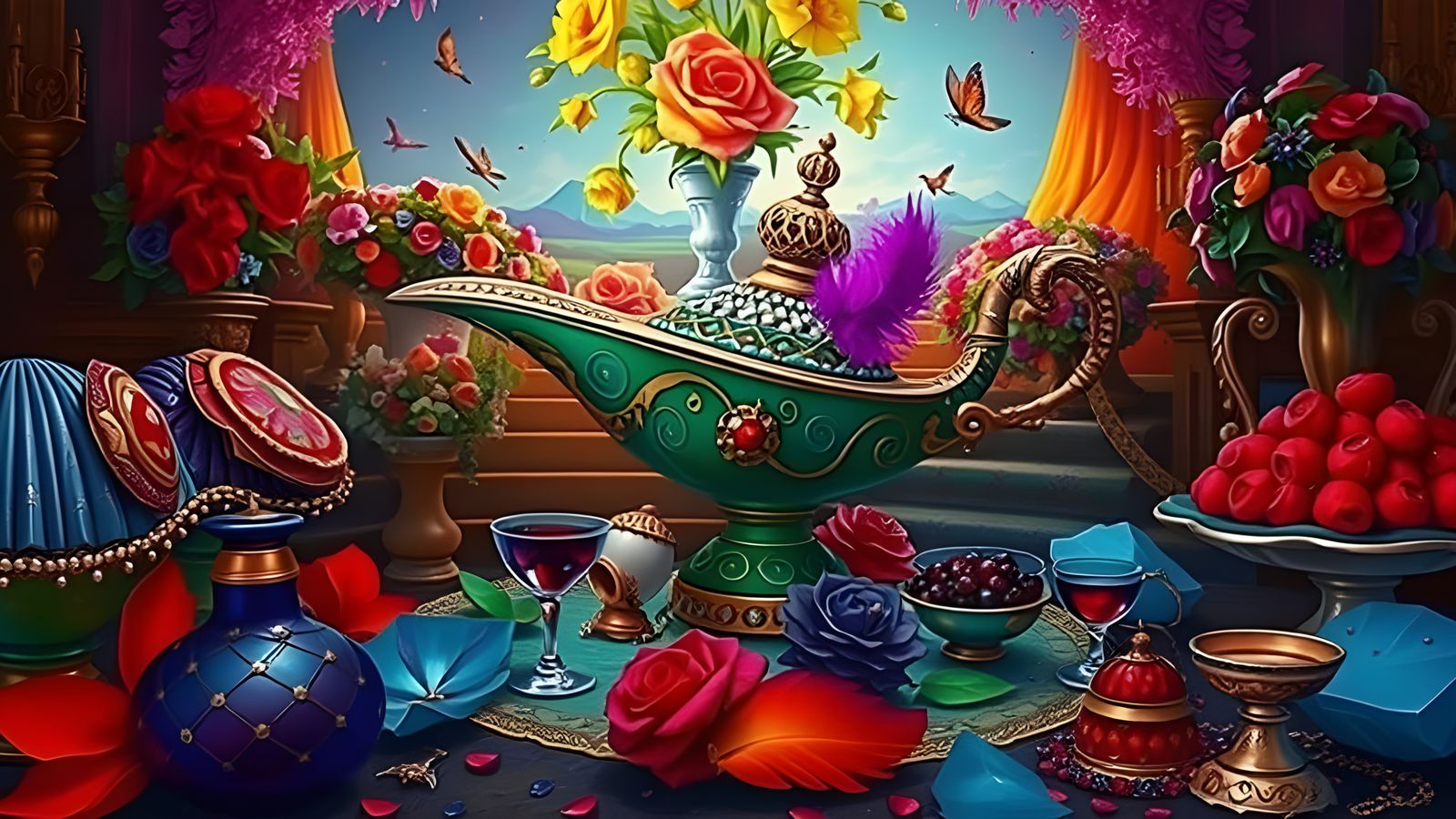 Afrofuturist Magic Lamp with Genie and Jewels