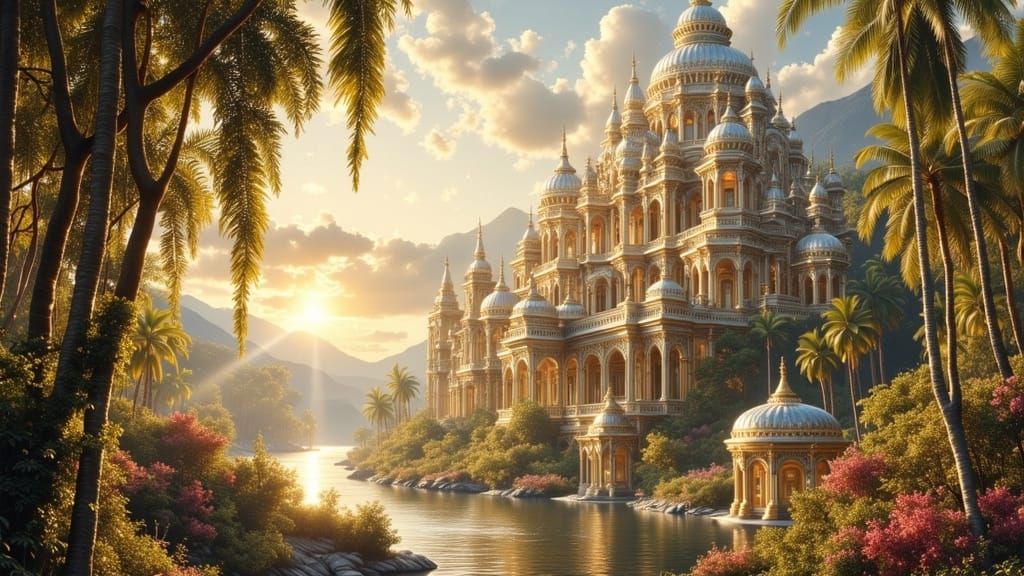 Fantastical Palace of Tiger Women in Jungle Clearing