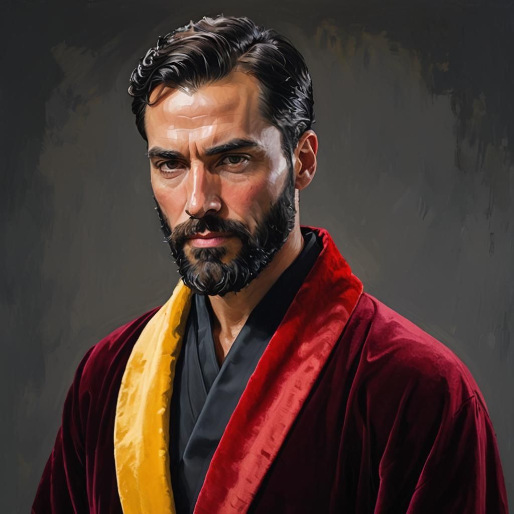 Dramatic Portrait of Bearded Man in Neo-Impressionism Style