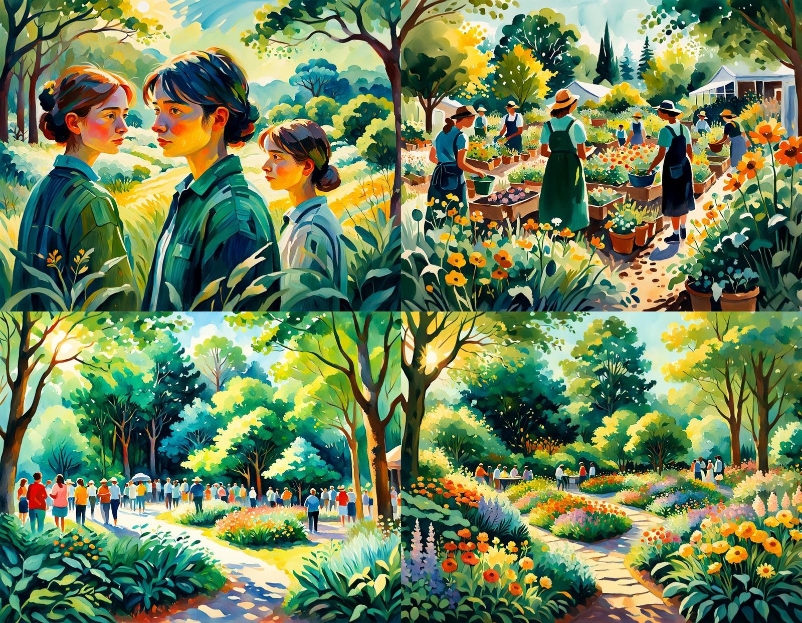 Cultivating Interdependence: Gouache Impressionist Garden Sc...