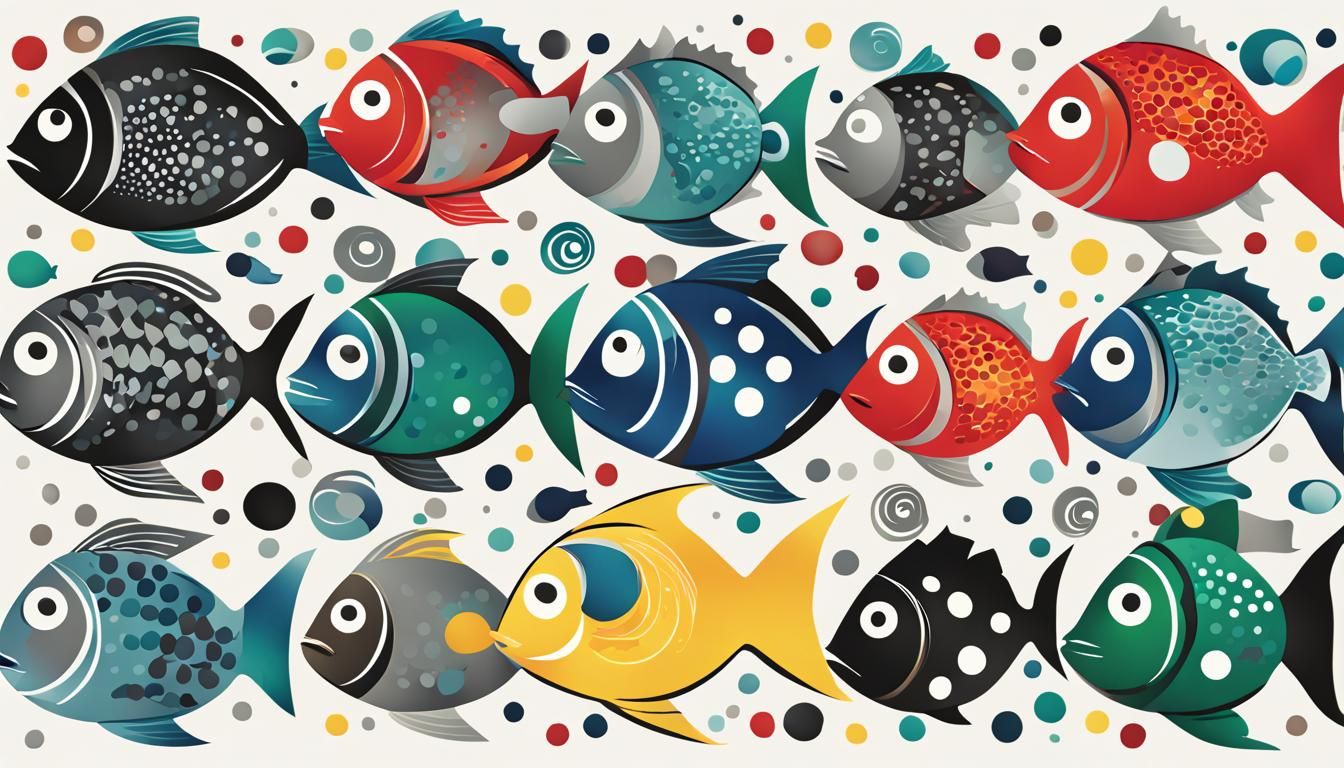 Colorful Cartoon Fish Playing in Abstract Sea