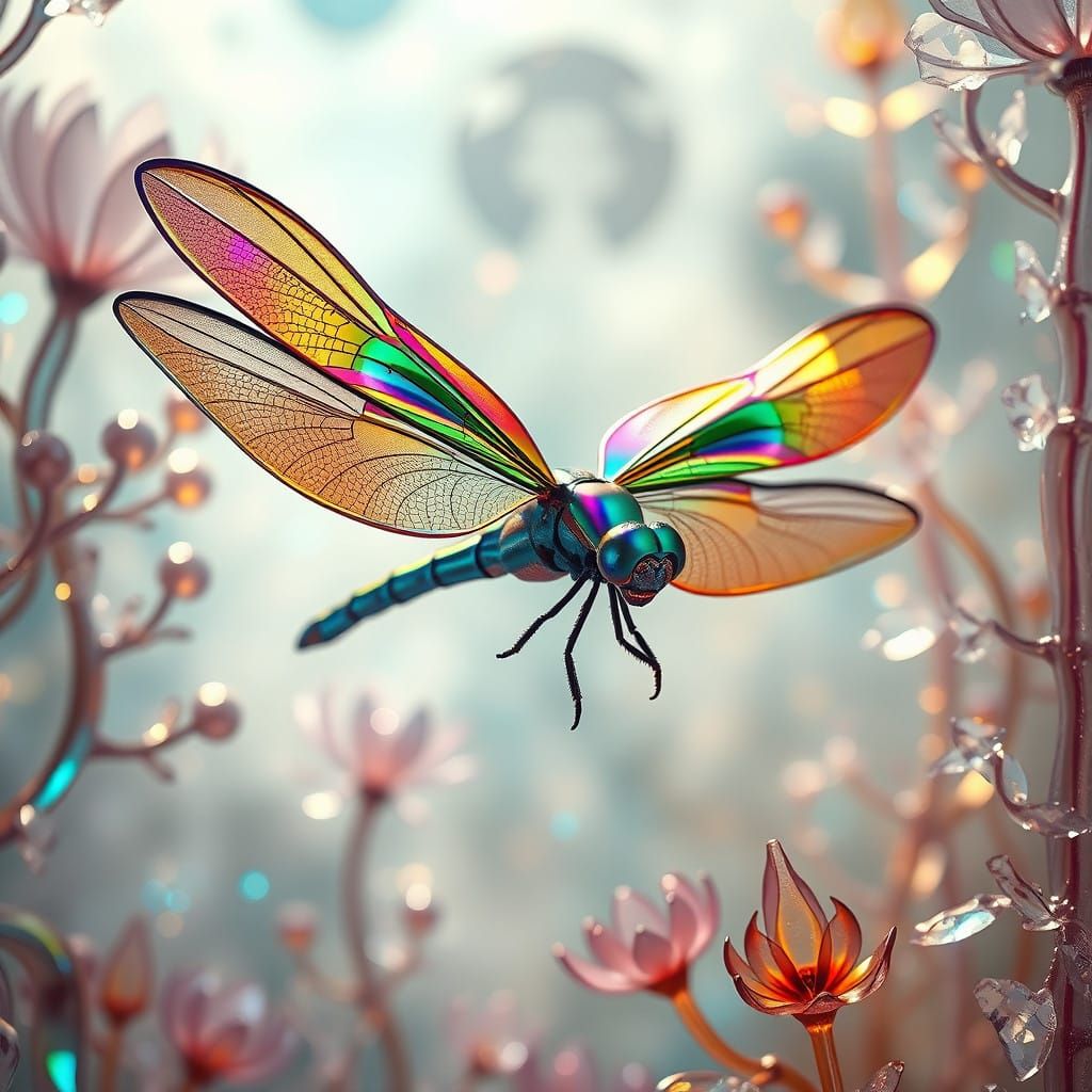 Whimsical Realism Dragonfly in Recycled Metal and Glass Jung...