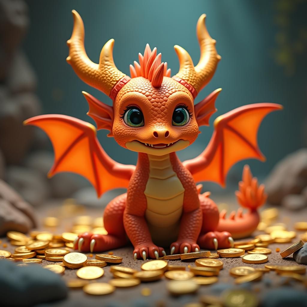 Vibrant Baby Dragon's Treasure Trove: 8K Matte Painting