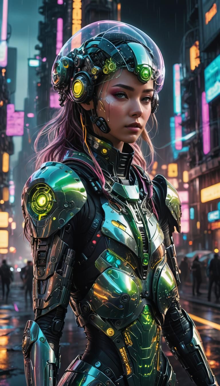Slime-Girl in Cyberpunk Armor: Digital Matte Painting