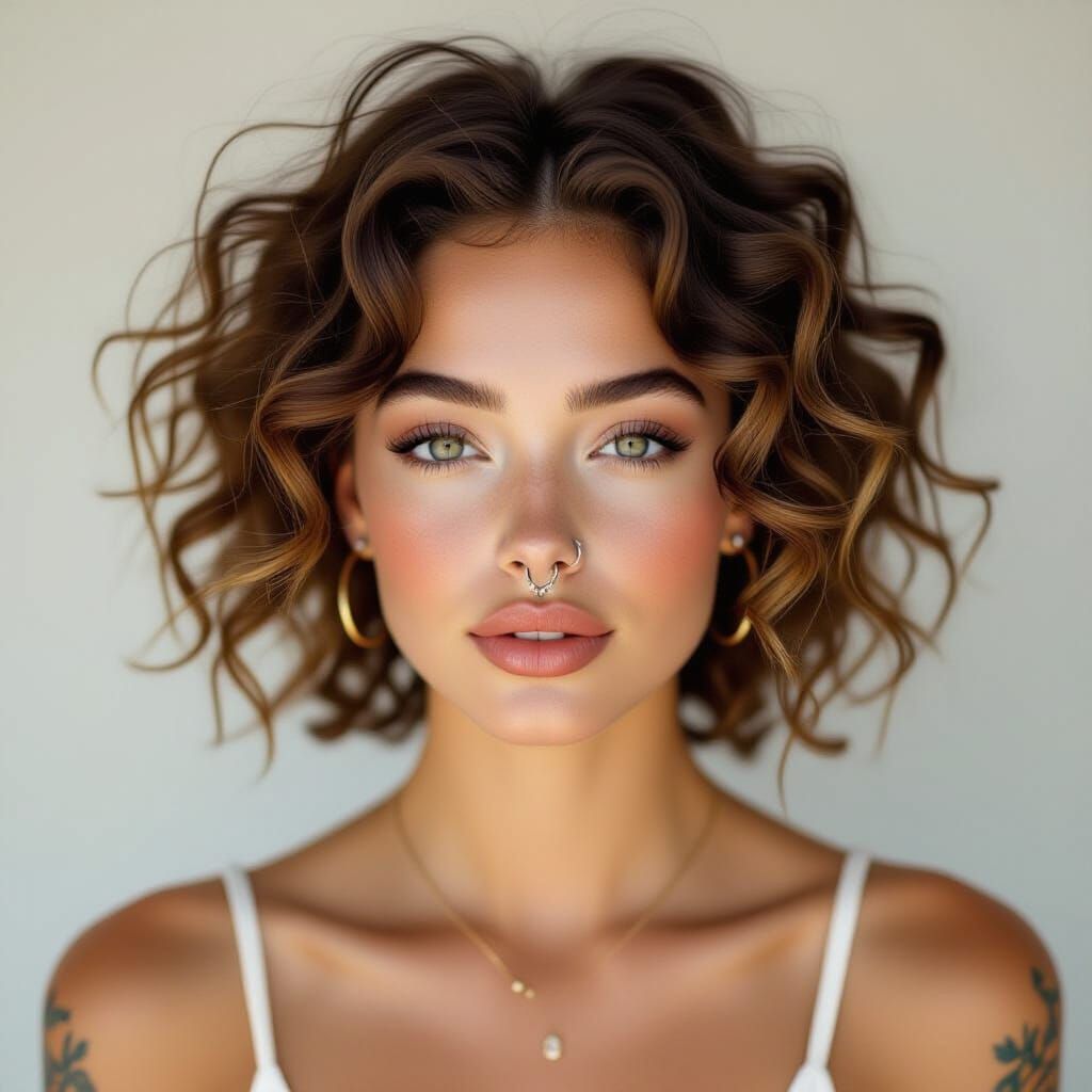 Hyperrealistic Portrait of a Pierced Woman