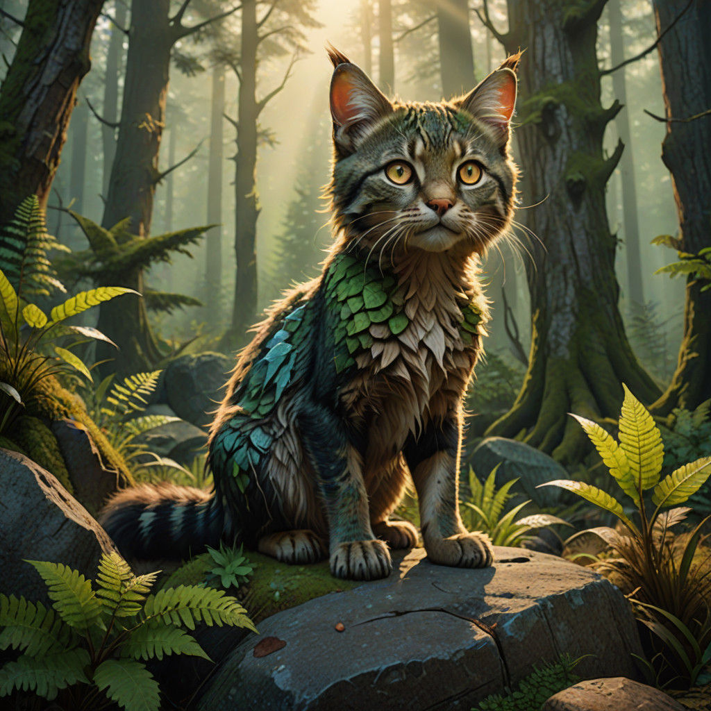 Prehistoric Kitten Beast in a Mysterious Ancient Forest