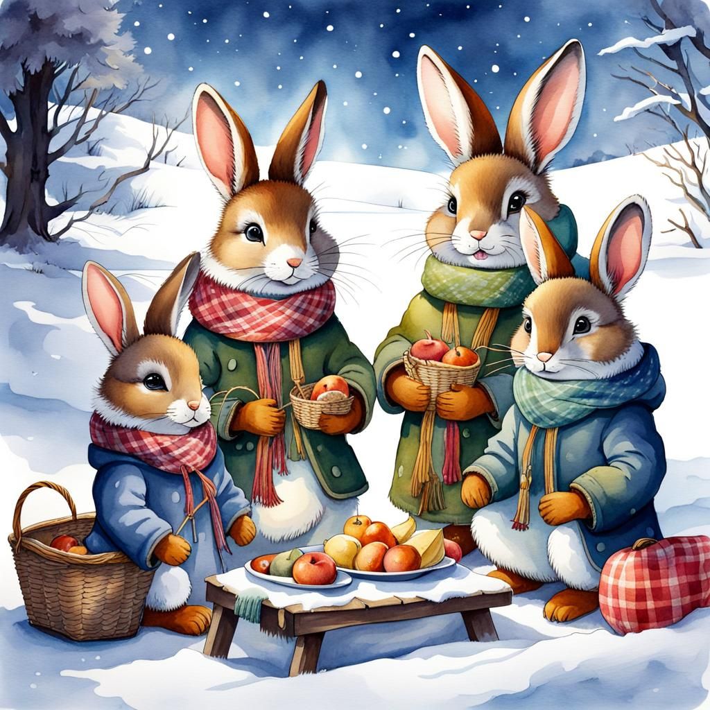 Winter Picnic - watercolour SDXL1.0