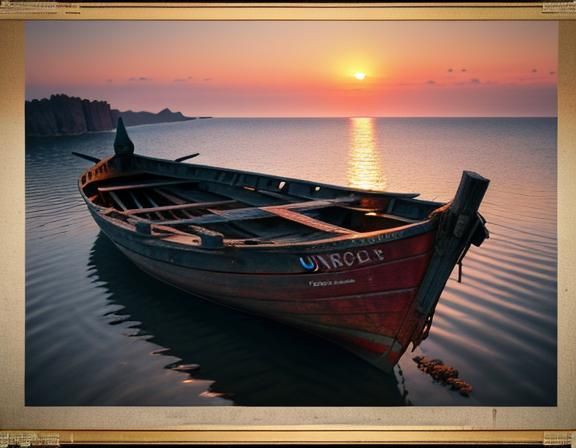 Abandoned Boat at Sunset: Ultrarealistic 8K Rendering