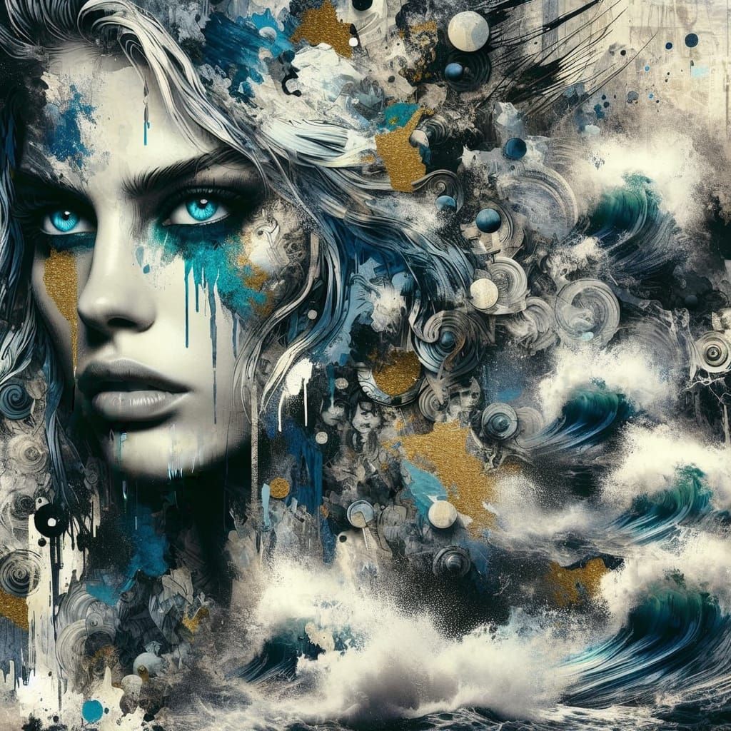 Ethereal Goddess of the Sea in Urbanpunk Collage