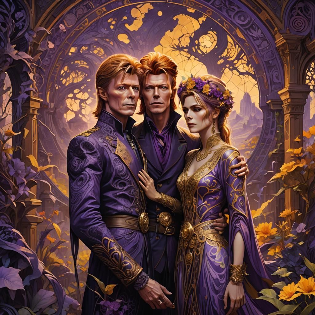 Mystical Embrace: Dark Fantasy Art Nouveau Couple