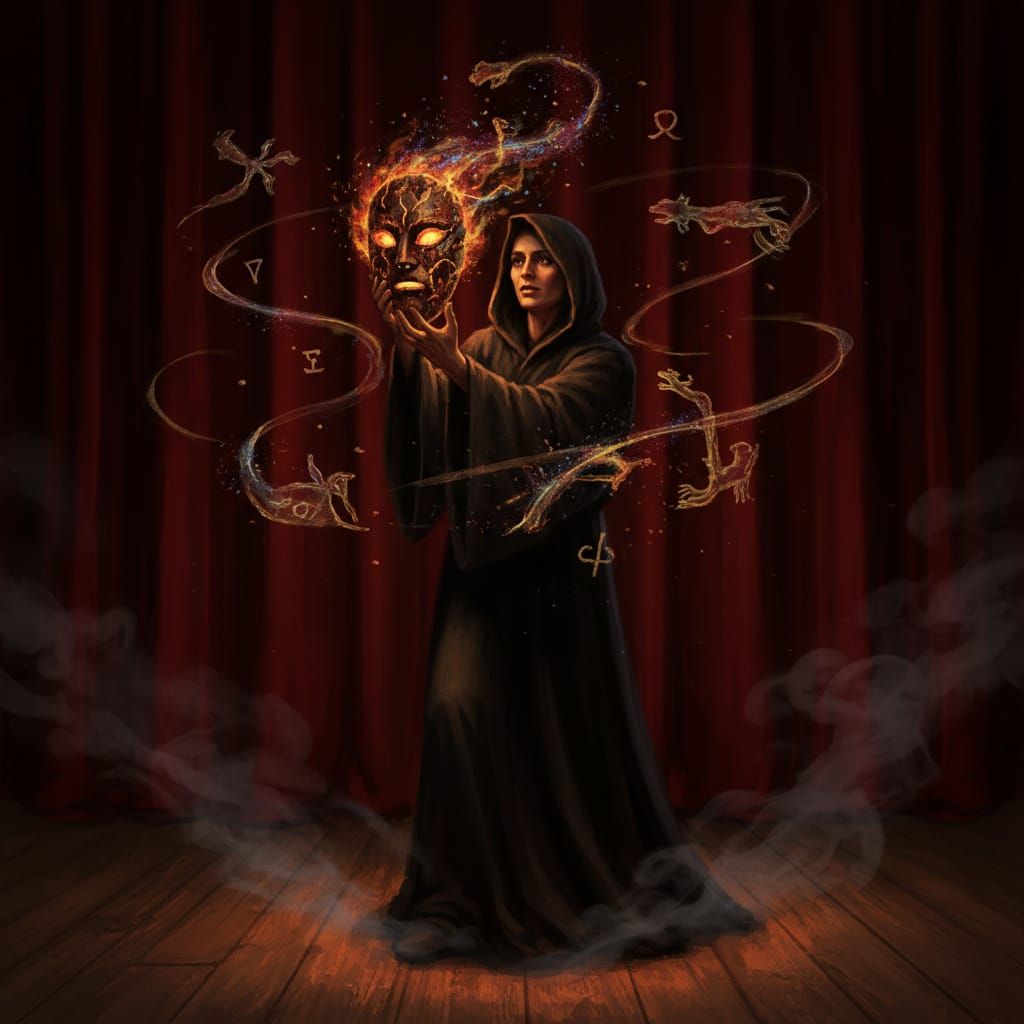 Ember-Mask Performer's Luminous Glow on Stage