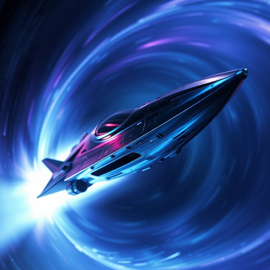 Sleek Spaceship Soaring Through Hyperspace Tunnel