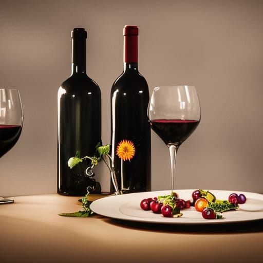 Hyperrealistic Wine Bottles in Vineyard Concept Art