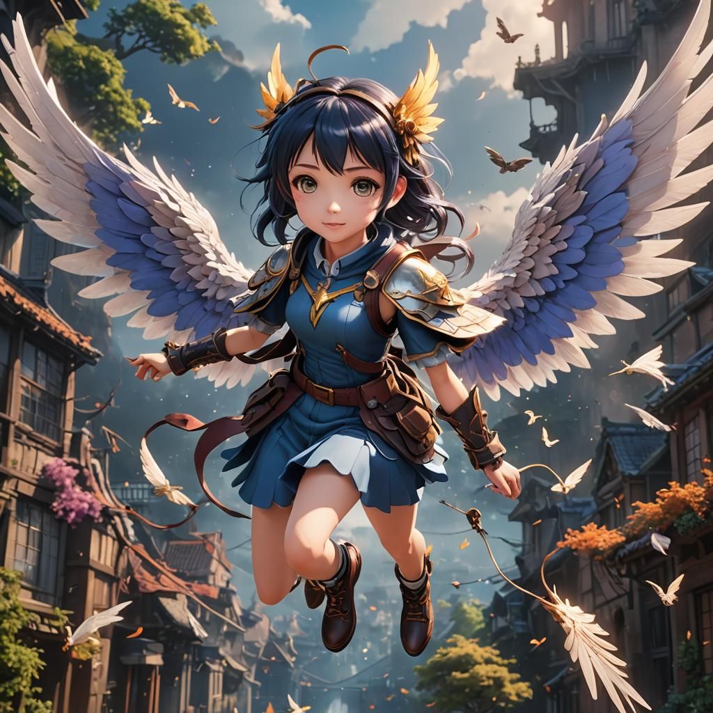 Anime Girl with Wings in Digital Matte Painting