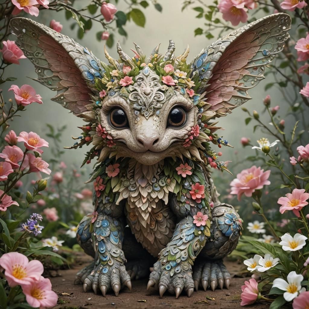 Adorable Fantasy Creature in Floral Surroundings