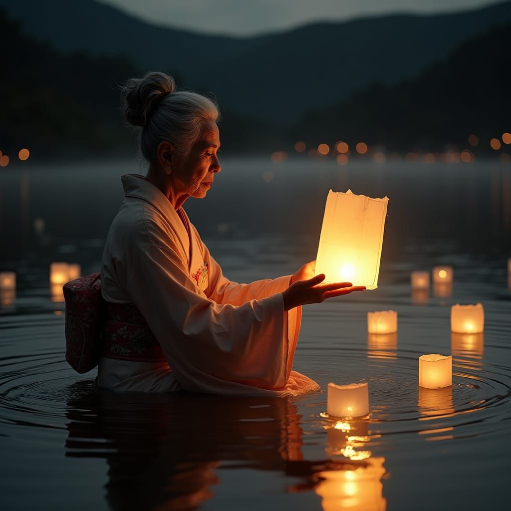 Japanese Woman Releases Lanterns: Photorealistic Giger-Mead ...