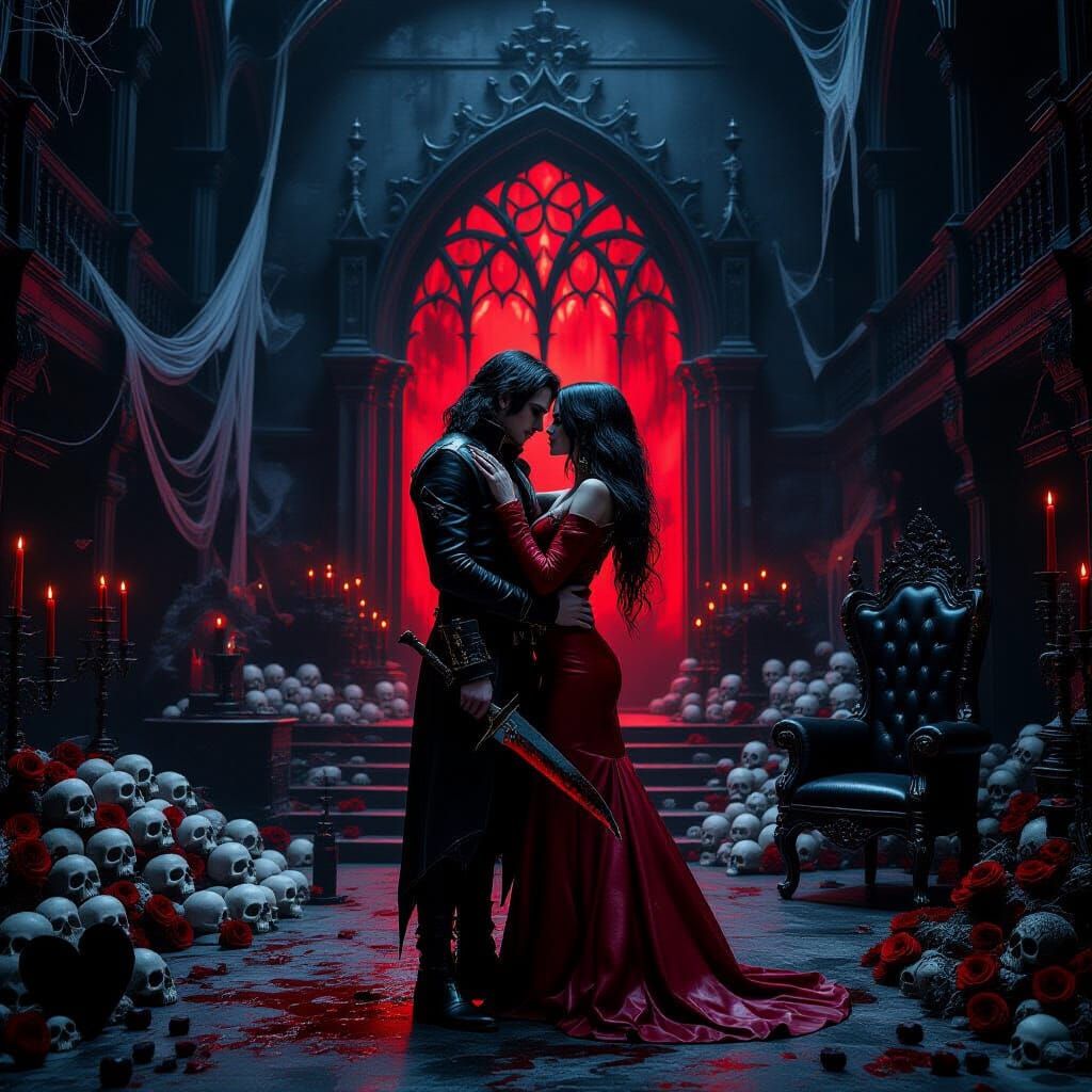 Gothic Art Installation: Dark Romance in Eerie Ballroom